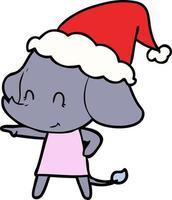 joli dessin au trait d'un éléphant portant un bonnet de noel vecteur