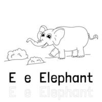 lettre de l'alphabet e pour la page de coloriage d'éléphant, illustration d'animal à colorier vecteur