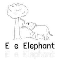 lettre de l'alphabet e pour la page de coloriage d'éléphant, illustration d'animal à colorier vecteur