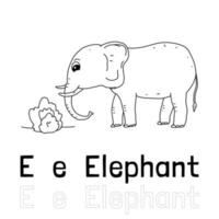 lettre de l'alphabet e pour la page de coloriage d'éléphant, illustration d'animal à colorier