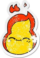 dessin animé autocollant en détresse de flamme de feu kawaii mignon vecteur