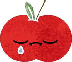pomme rouge de dessin animé de style illustration rétro vecteur