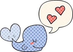 baleine de dessin animé en amour et bulle de dialogue dans le style de la bande dessinée vecteur