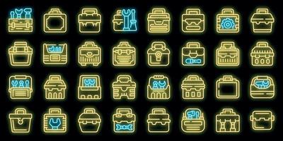 les icônes de la boîte à outils définissent le vecteur de contour. boîte à outils équipement vecteur néon