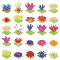 jeu d'icônes de fleurs, style isométrique vecteur