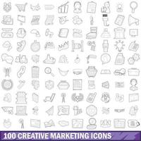 Ensemble de 100 icônes de marketing créatif, style de contour vecteur