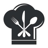 illustration de logo de cuisine. chapeau de chef et couverts vecteur