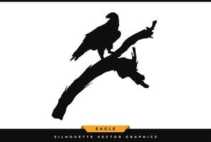 vecteur de silhouette d'aigle. aigle assis sur une branche sèche silhouette illustration noire isolée sur fond blanc. graphique d'oiseau sauvage, icône, logo.