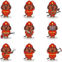 illustration vectorielle de dessin animé de chien avec costume de pompier. ensemble de personnages de chiens mignons. collection de chien drôle isolé sur fond blanc. vecteur
