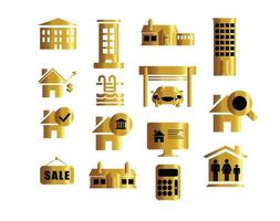 ensemble d'icônes de l'immobilier résidentiel or vecteur