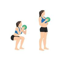 femme faisant de l'exercice de squat de médecine-ball. illustration de vecteur plat isolé sur fond blanc