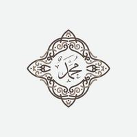 calligraphie arabe mahomet. modèle de carte de voeux mawlid al-nabawi al-shareef avec cadre ou ornement vecteur