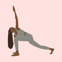 abstraite jeune fille pratiquant le yoga dans des couleurs pastel. femme pratiquant des asanas d'équilibre. art contemporain. perte de poids. mode de vie santé. calme et détente. illustration plate dessinée à la main vecteur