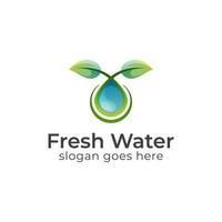 feuille de nature avec des logos purs de goutte d'eau, logotype d'aqua d'eau d'écologie minérale claire naturelle. icône de concept d'énergie verte vecteur