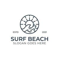 timbre hipster rétro vintage pour l'océan, le surf de plage ou l'emblème vectoriel de conception de logo de vague