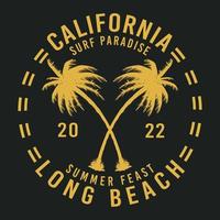 conception de t-shirt d'été long beach paradis du surf en californie vecteur