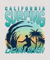 californie surf laguna beach conception de t-shirt de surf d'été vecteur