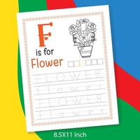 lettre de l'alphabet de a à z avec traçage de mots facile et livre de coloriage pour les enfants d'âge préscolaire ou de maternelle. feuille de journal d'activités de traçage et de coloriage de mots az pour les enfants de la maternelle et du préscolaire vecteur