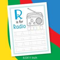 lettre de l'alphabet de a à z avec traçage de mots facile et livre de coloriage pour les enfants d'âge préscolaire ou de maternelle. feuille de journal d'activités de traçage et de coloriage de mots az pour les enfants de la maternelle et du préscolaire vecteur