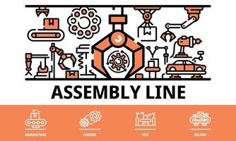 bannière de ligne d'assemblage, style de contour vecteur