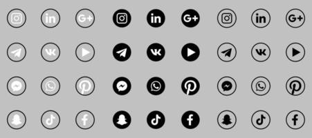 icônes de médias sociaux en noir et blanc vecteur