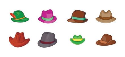 jeu d'icônes de chapeau panama, style dessin animé