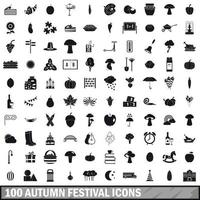 100 icônes du festival d'automne, style simple vecteur
