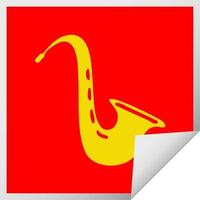 saxophone musical de dessin animé autocollant carré peeling vecteur