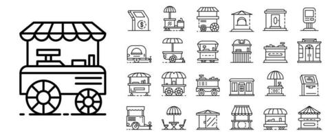 jeu d'icônes de kiosque, style de contour vecteur