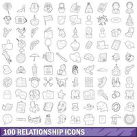 Ensemble de 100 icônes de relation, style de contour vecteur
