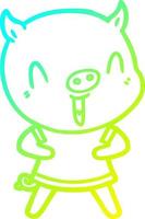 ligne de gradient froid dessinant un cochon de dessin animé heureux vecteur