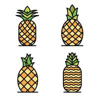 icônes d'ananas définies vecteur plat