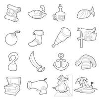jeu d'icônes de symboles de culture pirate, style de contour vecteur