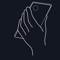 téléphone portable dans la main d'un homme ou d'une femme. illustration en noir et blanc de la ligne de dessin à la main. vecteur