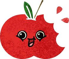 pomme rouge de dessin animé de style illustration rétro vecteur