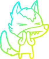 ligne de gradient froid dessinant un dessin animé de loup en colère vecteur