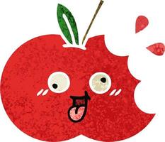 pomme rouge de dessin animé de style illustration rétro vecteur