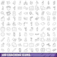 Ensemble de 100 icônes de coaching, style de contour vecteur