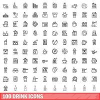 Ensemble de 100 icônes de boisson, style de contour vecteur