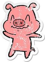 autocollant en détresse d'un cochon de dessin animé nerveux vecteur