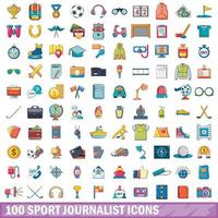 Ensemble de 100 icônes de journaliste sportif, style dessin animé vecteur