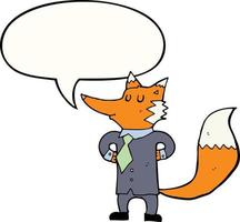 dessin animé renard homme d'affaires et bulle de dialogue vecteur