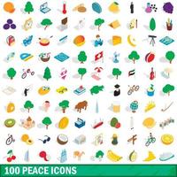 Ensemble de 100 icônes de paix, style 3d isométrique vecteur