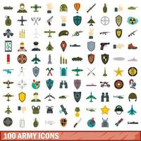 Ensemble de 100 icônes de l'armée, style plat vecteur