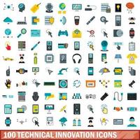 Ensemble de 100 icônes d'innovation technique, style plat vecteur