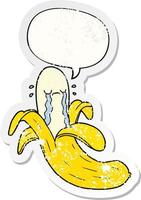 dessin animé qui pleure banane et bulle de dialogue autocollant en détresse vecteur