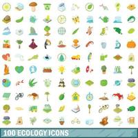 Ensemble de 100 icônes écologiques, style dessin animé vecteur