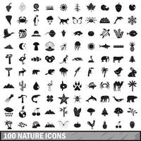 Ensemble de 100 icônes nature, style simple vecteur