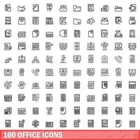 Ensemble de 100 icônes de bureau, style de contour vecteur