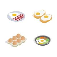 jeu d'icônes de nourriture aux œufs, style isométrique vecteur
